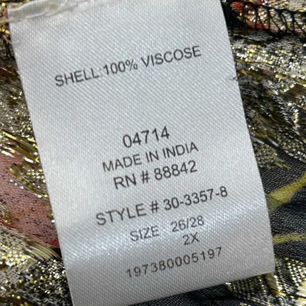 June + Vie Metallic Floral Blouse 2X Boho Peasant Top Shimmering Artsy Luxe - Picture 8 of 9